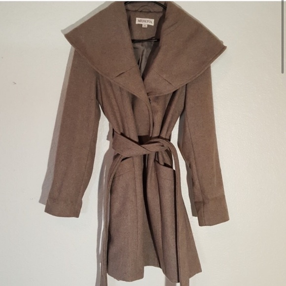 Merona Wool Blend Taupe Tie Coat - Picture 3 of 8